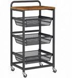Serveerwagen met 4 Niveaus en 3 Uittrekbare Manden op Wielen, Verzenden, Nieuw