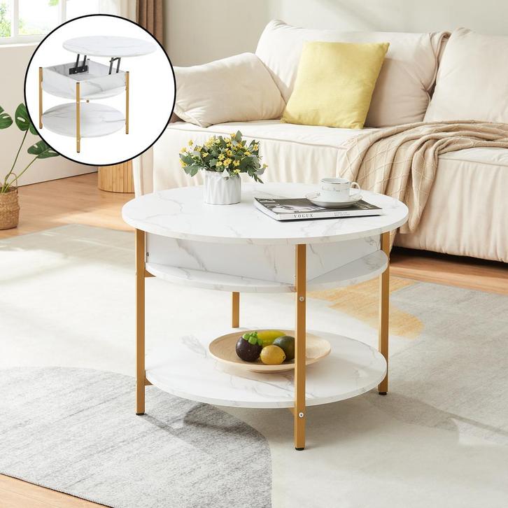 Salontafel Kandas rond marmerlook wit en goudkleurig Ø70 cm, Huis en Inrichting, Tafels | Salontafels, Verzenden