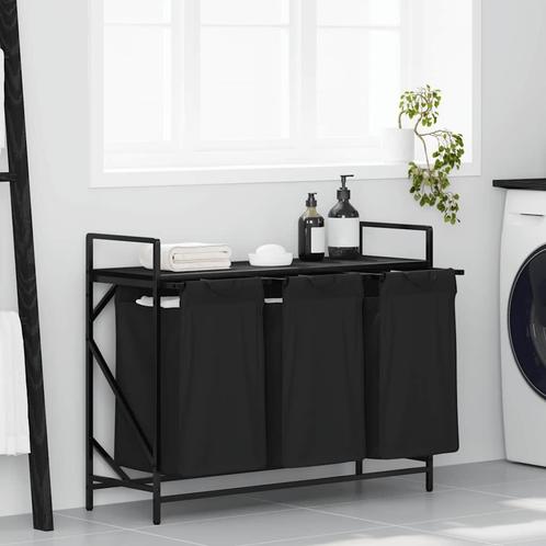 vidaXL Wasmand 3 vakken met plank zwart eikenkleurig, Tuin en Terras, Droogmolens en Wasrekken, Nieuw, Verzenden