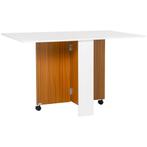 Eettafel - Inklapbaar-Uittrekbaar - Mobiel - Teak + Wit, Huis en Inrichting, Tafels | Eettafels, Ophalen of Verzenden, Nieuw, Modern