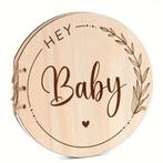 Houten Baby Shower gastenboek rond Hey Baby of Welcome Baby, Verzenden, Nieuw, Feestartikel, Geboorte of Huwelijk