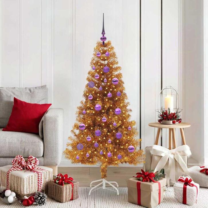 vidaXL Kerstboom met 150 LED met standaard Goud 150 cm PET, Diversen, Kerst, Nieuw, Verzenden