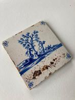 Tegel - Antieke Delfts blauwe tegel met herders en slakken, Antiek en Kunst