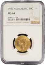 Gouden Wilhelmina 10 gulden 1933 MS66 gecertificeerd NGC, Goud, Losse munt, Verzenden