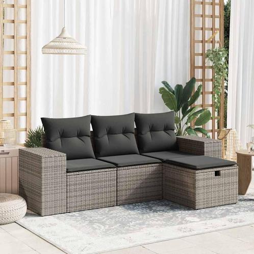 vidaXL 4-delige Loungeset met kussens poly rattan grijs, Tuin en Terras, Tuinsets en Loungesets, Loungeset, Nieuw, Rotan, Verzenden