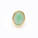 Ring - 14 karaat Geel goud - 8.26ct. tw. Jade, Nieuw