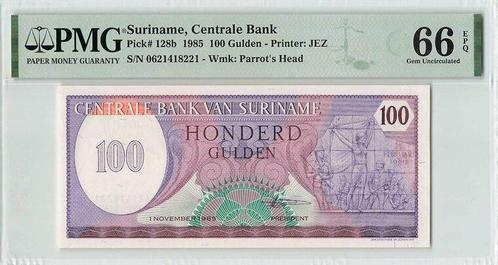 1985 Suriname P 128b 100 Gulden Pmg 66 Epq, Postzegels en Munten, Bankbiljetten | Europa | Niet-Eurobiljetten, Verzenden