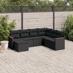 vidaXL 7-delige Loungeset met kussens poly rattan zwart, Verzenden, Nieuw, Rotan, Loungeset