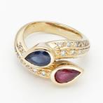 Ring - 18 karaat Geel goud Diamant (Natuurlijk) - Saffier -, Nieuw