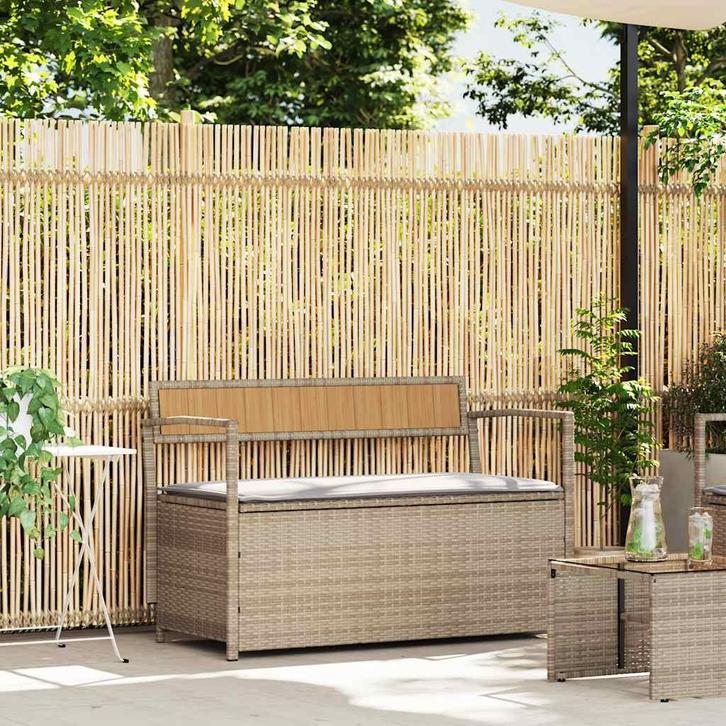vidaXL Tuinbank met kussen beige polyrotan, Tuin en Terras, Tuinbanken, Nieuw, Rotan, Verzenden