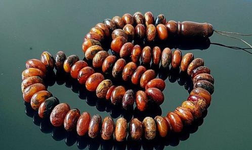 Amber Zeer Zeldzame Vintage Grote Amber Gebedsringen, Verzamelen, Mineralen en Fossielen