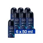 6x Nivea Men Deodorant Roller Deep Beat 50 ml, Nieuw, Verzenden