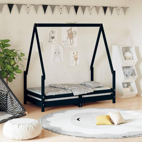 vidaXL Kinderbedframe 70x140 cm massief grenenhout zwart, Kinderen en Baby's, Kinderkamer | Bedden, Nieuw, Verzenden
