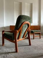 Komfort - Fauteuil - Fluweel, Teak - Fauteuil met ottoman