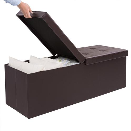Opvouwbare Zitbank met opbergruimte en deksel - 80cm - Bruin, Huis en Inrichting, Stoelen, Nieuw, Verzenden