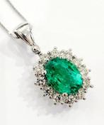 Ketting met hanger - 18 karaat Witgoud - 3.12ct. tw. Smaragd, Sieraden, Tassen en Uiterlijk, Antieke sieraden