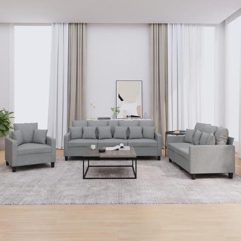 vidaXL 3-delige Loungeset met kussens stof lichtgrijs, Huis en Inrichting, Banken | Bankstellen, Nieuw, Stof, Vierpersoons of meer