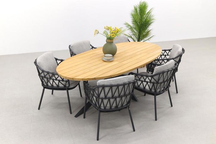 4SO Calpi/Prado Ellips 240x115 cm. - Ovale tuinset - 7-delig, Tuin en Terras, Tuinsets en Loungesets, Tuinset, Nieuw, Hout, Verzenden