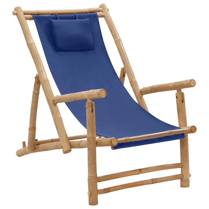 vidaXL Terrasstoel bamboe en canvas marineblauw, Tuin en Terras, Tuinstoelen, Nieuw, Hout, Verzenden