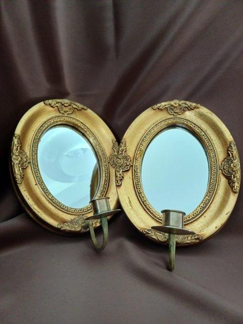 Wandkandelaar (2) - Hout, Messing - SPIEGEL, Antiek en Kunst, Curiosa en Brocante
