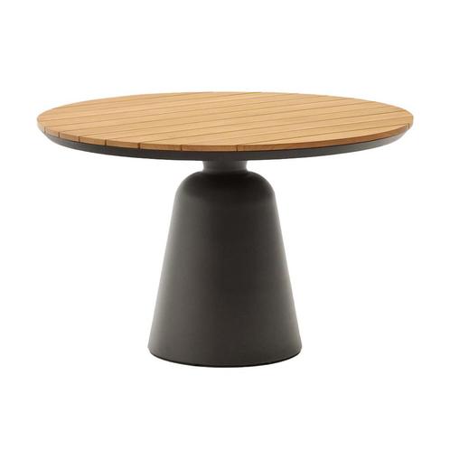 *WOONWINKEL* Kave Home Tudons Ronde Tuintafel Teak Aluminium, Tuin en Terras, Tuinsets en Loungesets, Nieuw, Verzenden