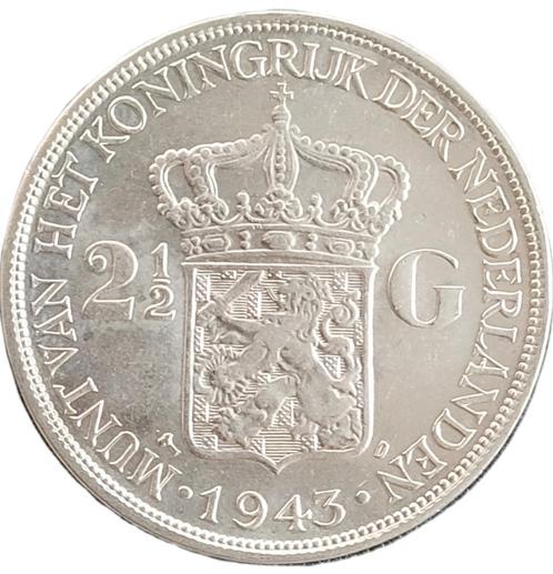 Nederlandse zilveren Rijksdaalder 1943 Denver - Wilhelmina, Postzegels en Munten, Munten | Nederland, Losse munt, Zilver, Verzenden