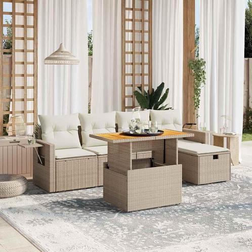 vidaXL 6-delige Loungeset met kussens poly rattan beige, Tuin en Terras, Tuinsets en Loungesets, Loungeset, Nieuw, Rotan, Verzenden