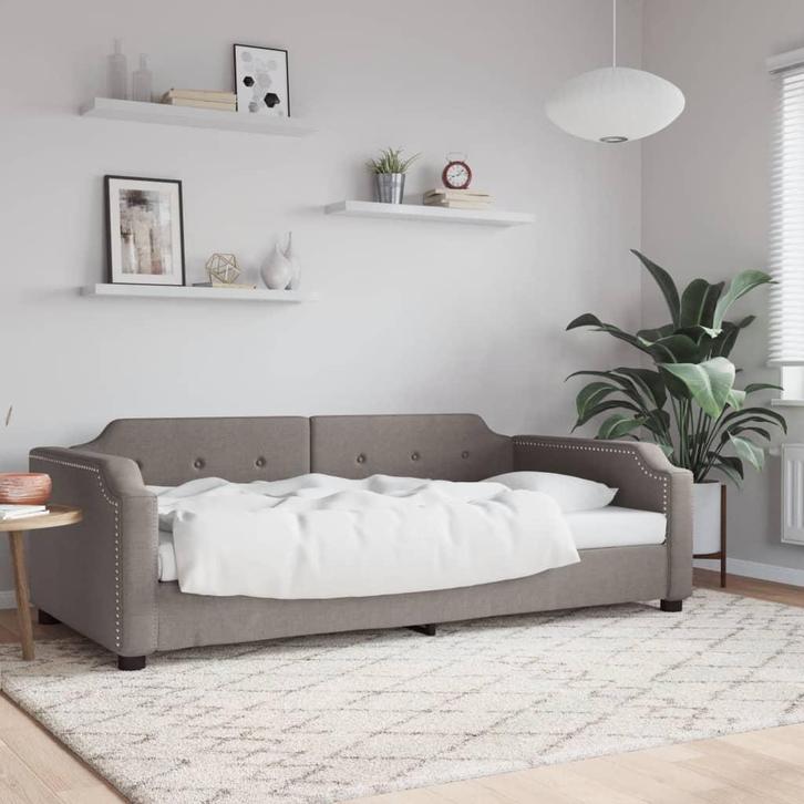 vidaXL Slaapbank 90x200 cm stof taupe, Huis en Inrichting, Slaapkamer | Bedden, 90 cm, 200 cm, Eenpersoons, Nieuw, Stof, Verzenden