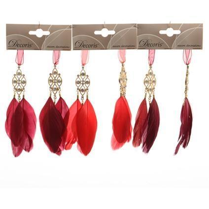 Set van 6 veren kwasten rood 15 cm, Diversen, Kerst, Verzenden
