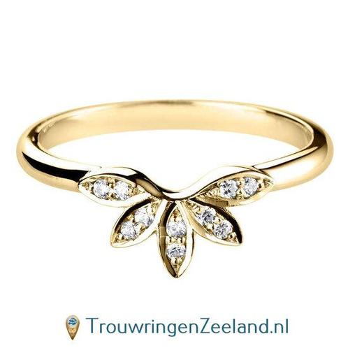 Aanschuifring in 9/18 karaat geelgoud U-vorm met 10 diama..., Sieraden, Tassen en Uiterlijk, Ringen, Verzenden