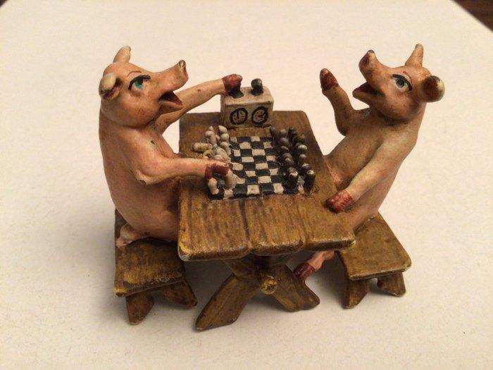 sculptuur, Partie d echecs - 5 cm - Koud geverfd brons, Antiek en Kunst, Antiek | Keramiek en Aardewerk