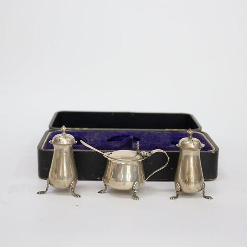 Peper- en zoutstel - .925 zilver - Condimentset met doos, Antiek en Kunst, Antiek | Goud en Zilver