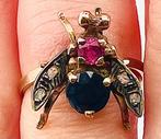Zonder Minimumprijs - Ring - 9 kt. Geel goud, Zilver Saffier, Sieraden, Tassen en Uiterlijk, Ringen, Nieuw