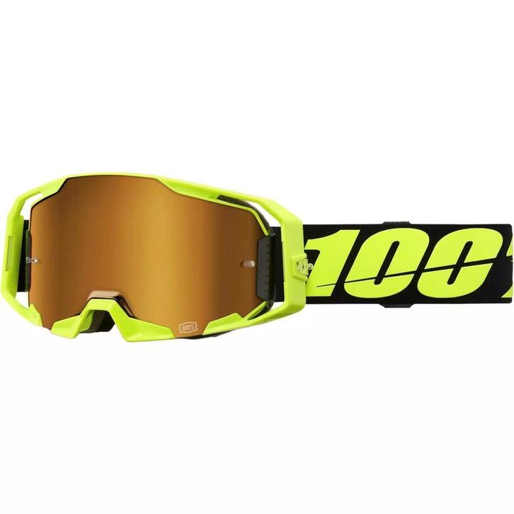 Motorbril 100% Procent Armatic Fluo zwarte lens goud spiegel, Motoren, Kleding | Motorkleding, Verzenden