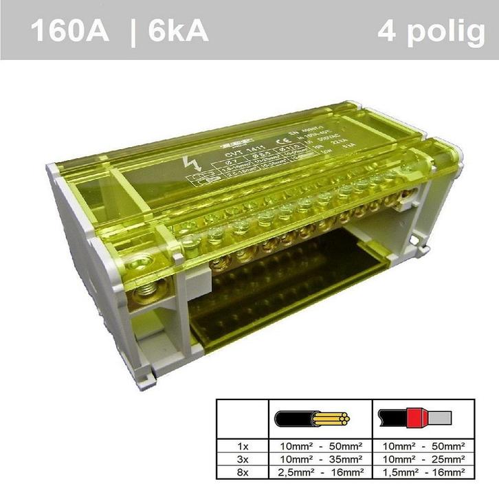 SEP verdeelblok 4 polig 160A 12 aansluitingen - CVT 1411, Doe-het-zelf en Verbouw, Elektra en Kabels, Ophalen of Verzenden