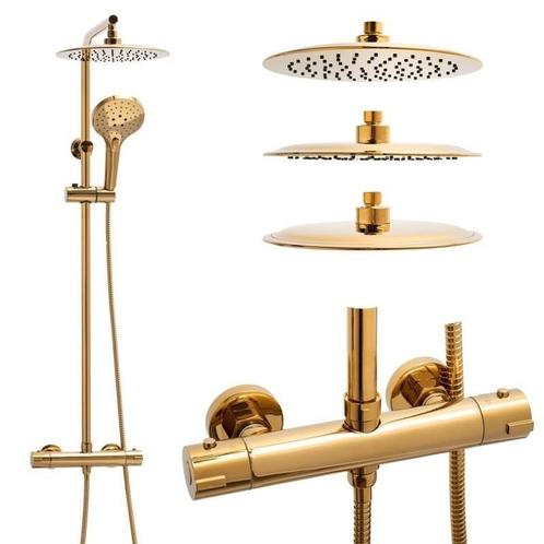 Regendoucheset - met thermostaatkraan - 25 cm - goud, Doe-het-zelf en Verbouw, Sanitair, Nieuw, Ophalen of Verzenden