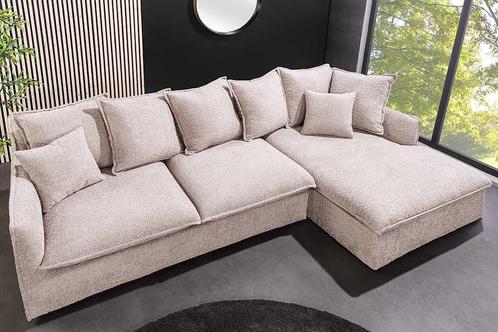 Grote hoekbank HEAVEN 255 cm champagnebeige Boucle bank met, Huis en Inrichting, Banken | Bankstellen, Ophalen of Verzenden