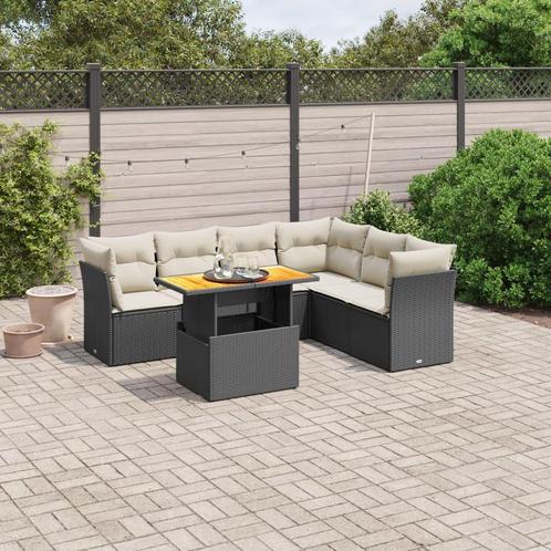 vidaXL 7-delige Loungeset met kussens poly rattan zwart, Tuin en Terras, Tuinsets en Loungesets, Loungeset, Nieuw, Rotan, Verzenden