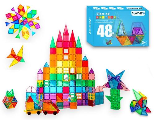 PLAY IT Magnetic Tiles 48 stuks - Magnetisch Speelgoed, Kinderen en Baby's, Speelgoed | Bouwstenen, Nieuw, Overige merken, Verzenden