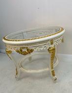 Tafel - RONDE TAFEL, GOUD-ECRU salontafel, glazentop - Glas,, Antiek en Kunst