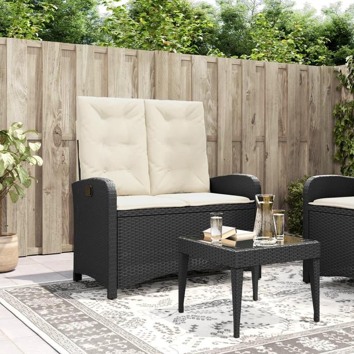 vidaXL Tuinbankje verstelbaar met kussens poly rattan zwart, Tuin en Terras, Tuinbanken, Nieuw, Rotan, Verzenden