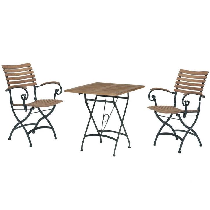 Bellini Lindau bistroset 3-delig teak gietijzer 4 Seasons, Tuin en Terras, Tuinsets en Loungesets, Nieuw, Teakhout, Ophalen of Verzenden