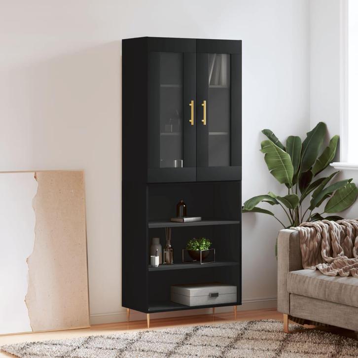 vidaXL buffetkast 69,5x34x180 cm bewerkt hout zwart, Huis en Inrichting, Kasten | Buffetkasten, 25 tot 50 cm, Nieuw, Overige houtsoorten