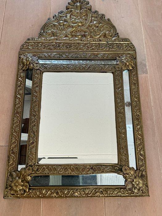 Spiegel - Messing, Koper, Hout - Repousse, Antiek en Kunst, Curiosa en Brocante