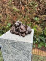 Bronzen Pup &amp; Katje - Sculptuur - Interieur - Kantoor, Tuin en Terras, Tuinbeelden, Verzenden, Nieuw, Metaal, Dierenbeeld