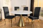 Ronde eettafel ELEGANCIA 130 cm wit marmer goud metaal met, Huis en Inrichting, Tafels | Eettafels, Ophalen of Verzenden, Nieuw