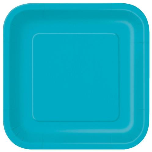 Borden Vierkant Turquoise 23cm 14st, Hobby en Vrije tijd, Feestartikelen, Nieuw, Verzenden