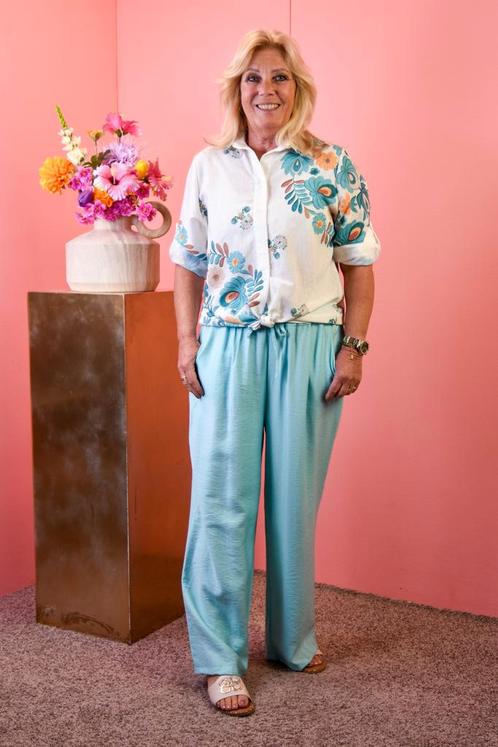 Basic linnen broek turquoise, Kleding | Dames, Broeken en Pantalons, Ophalen of Verzenden