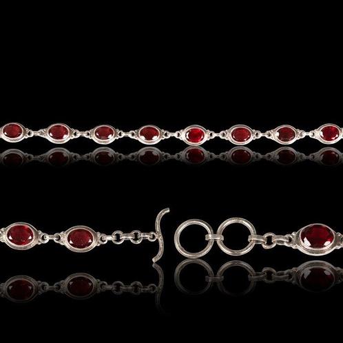 Zilveren armband 925 met natuurlijke granaatstenen – Pavé, Verzamelen, Mineralen en Fossielen