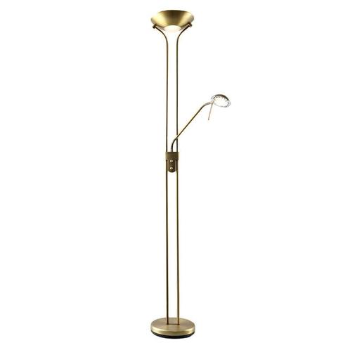 Moderne Messing leeslamp Salvador, 2 warm witte lampjes, met, Huis en Inrichting, Lampen | Vloerlampen, Nieuw, Stof, 150 tot 200 cm